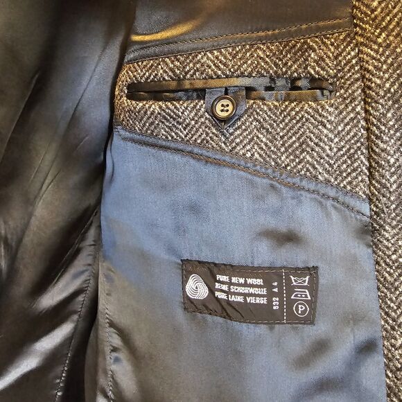 Vintage 80s 90s Herringbone Wool Overcoat Czechoslovakia Mens XL Gray Long Mob - Picture 7 of 9